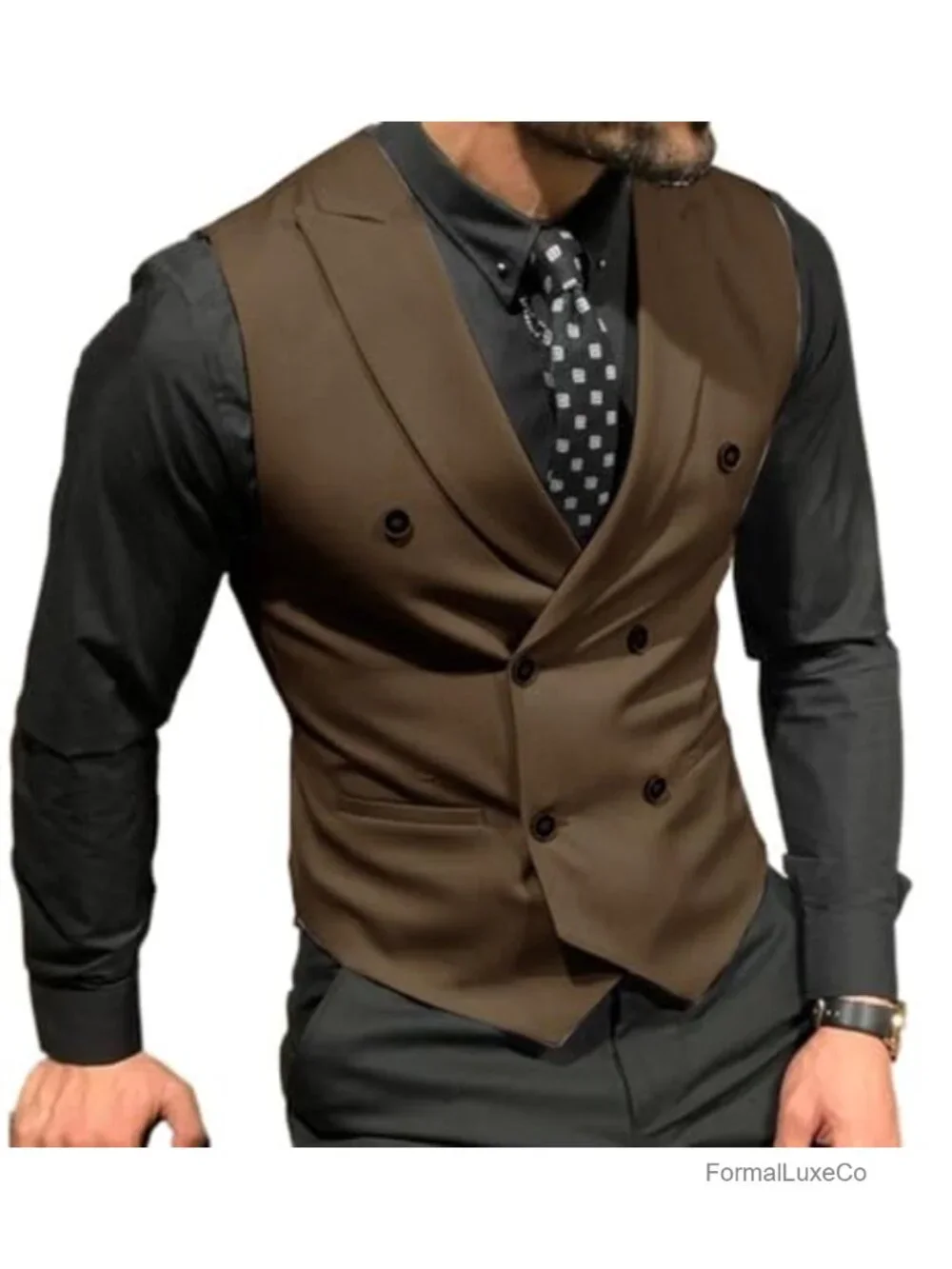 Men's Double Breasted Suit Vest Slim Fit Formal Waistcoat Wedding Groom